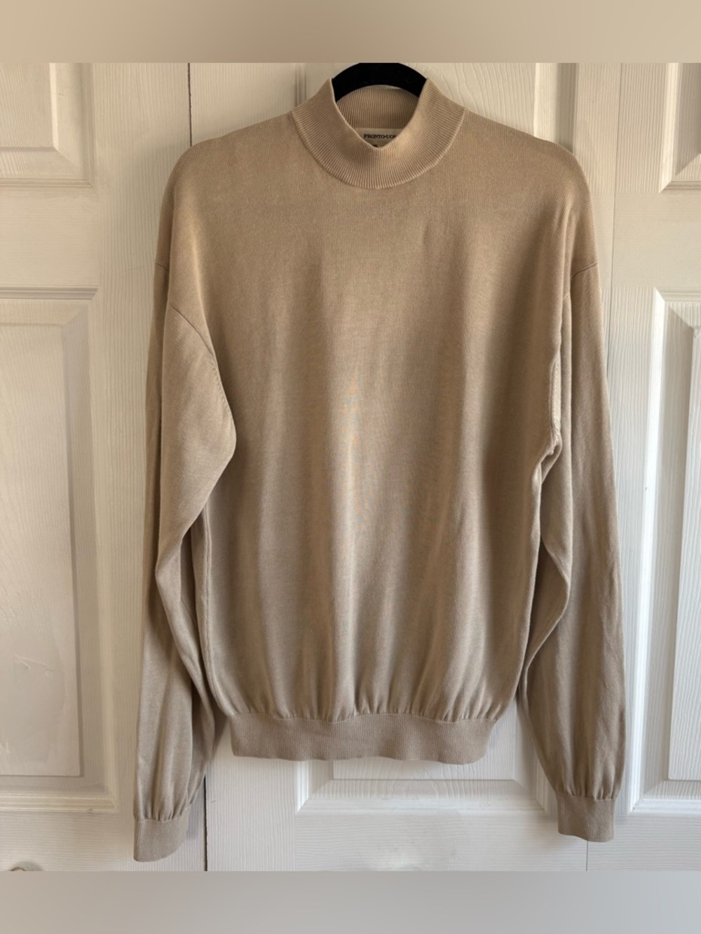 Vintage Pronto Uomo Knit‎ Silk Blend Mock Neck Pullover Sweater Beige M Career
